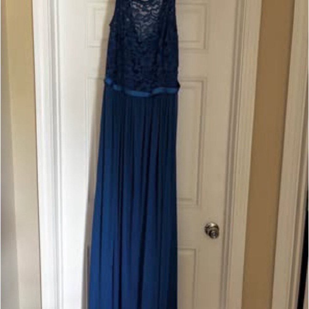 David's Bridal Blue Lace Evening Dress